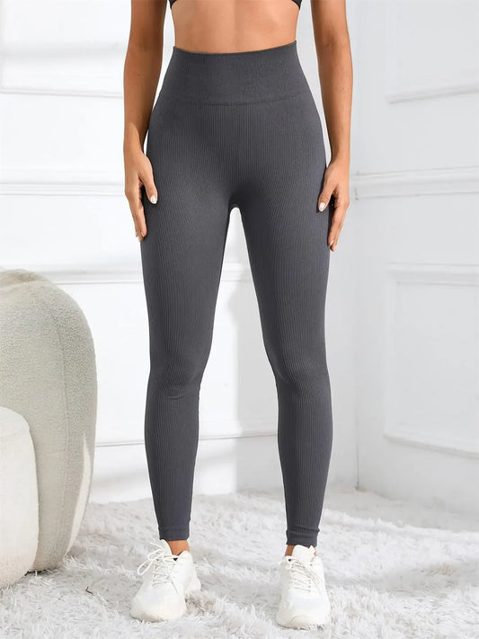 High-Waisted Seamless Yoga Leggings Ribbed Tights