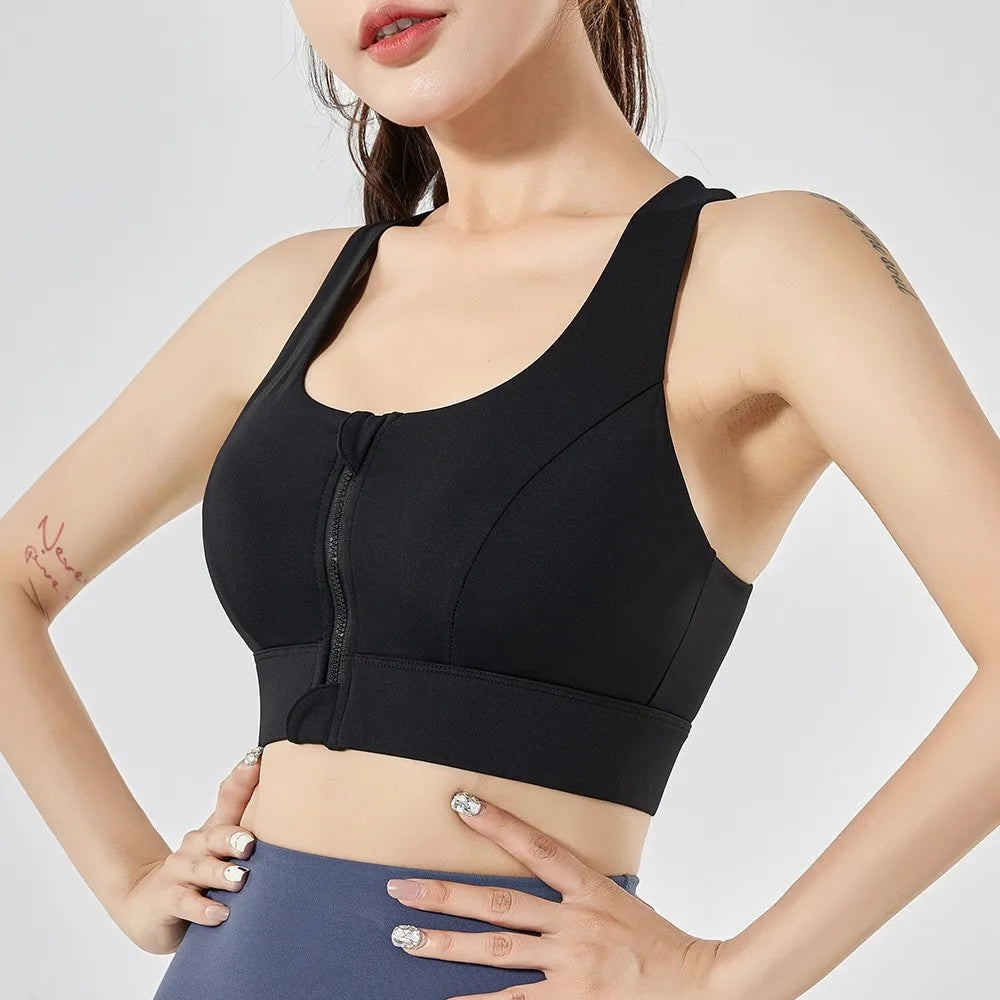 High Impact Front Zipper Sports Bra