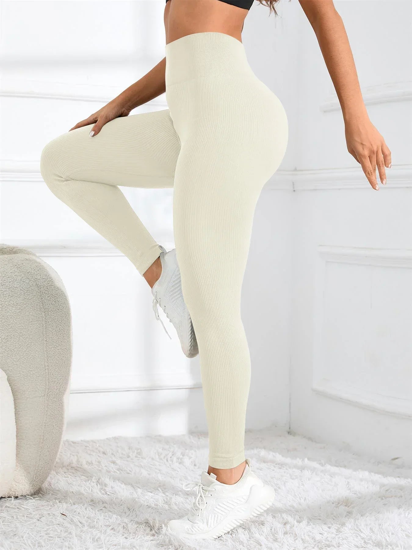 High-Waisted Seamless Yoga Leggings Ribbed Tights